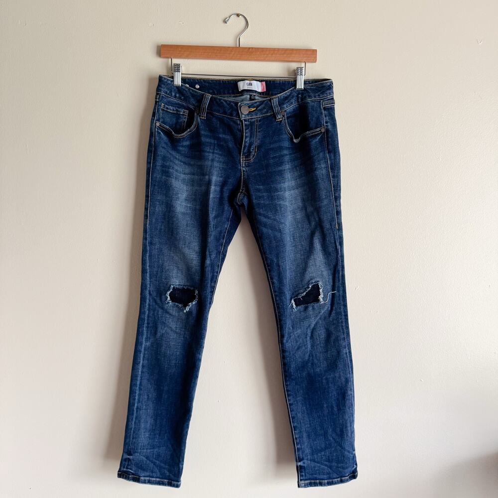 Cabi Dark Wash Slim Boyfriend Distressed Jeans - Size 4